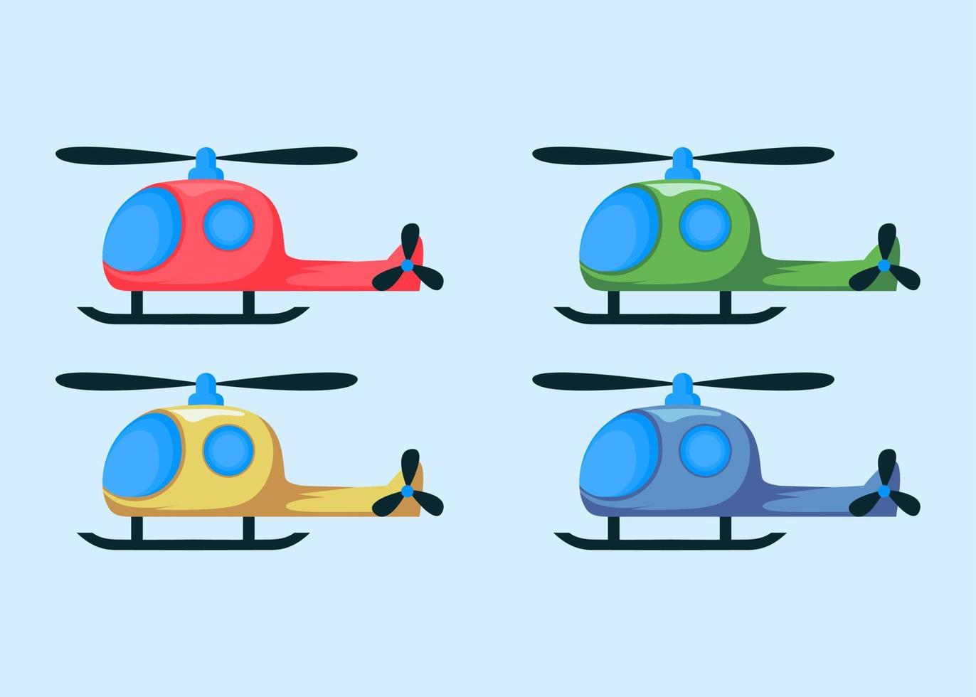 un' impostato di vettore illustrazioni di cartone animato elicottero aria veicoli nel diverso colori