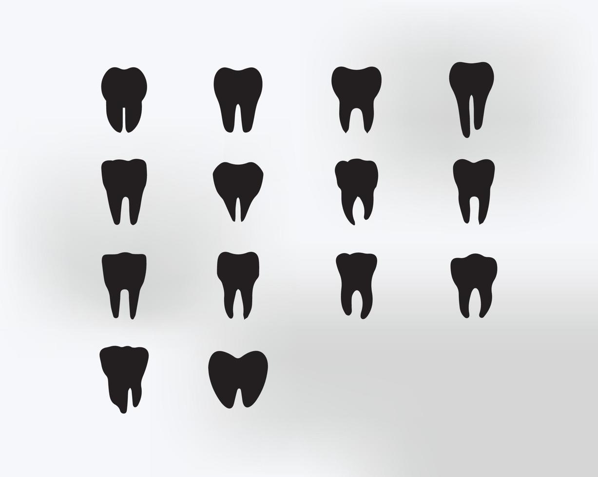 vettore silhouette impostato di denti nel nero