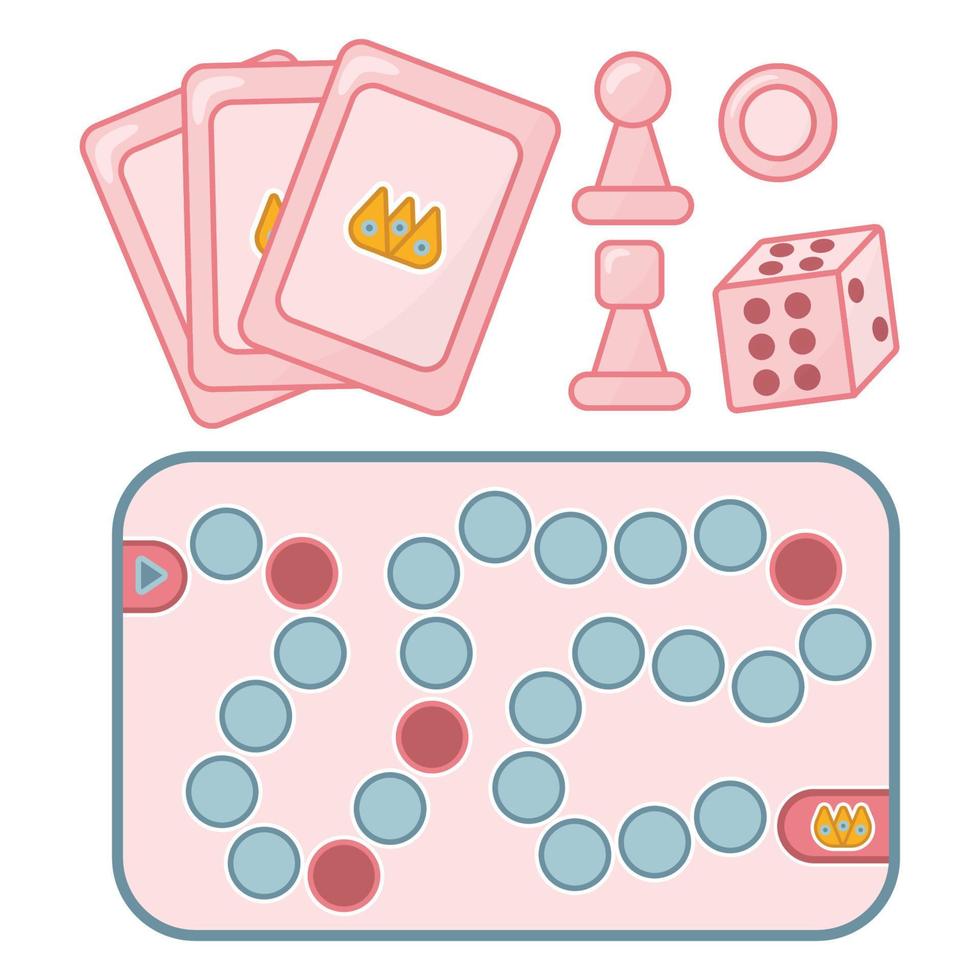 tavola gioco rosa. dado, in movimento figure, carte, giocare vettore