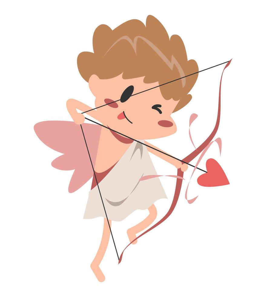 Cupido con amore freccia. Cupido tiro freccia. carino cartone animato carattere. isolato su bianca sfondo. concetto di amore, romanza, eccetera. per etichetta, Stampa, carta, eccetera. vettore illustrazione nel piatto stile.