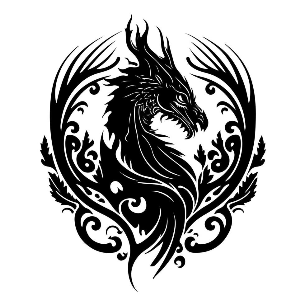 decorativo Drago emblema. vettore Immagine per logo, emblema, tatuaggio, ricamo, laser taglio, sublimazione.