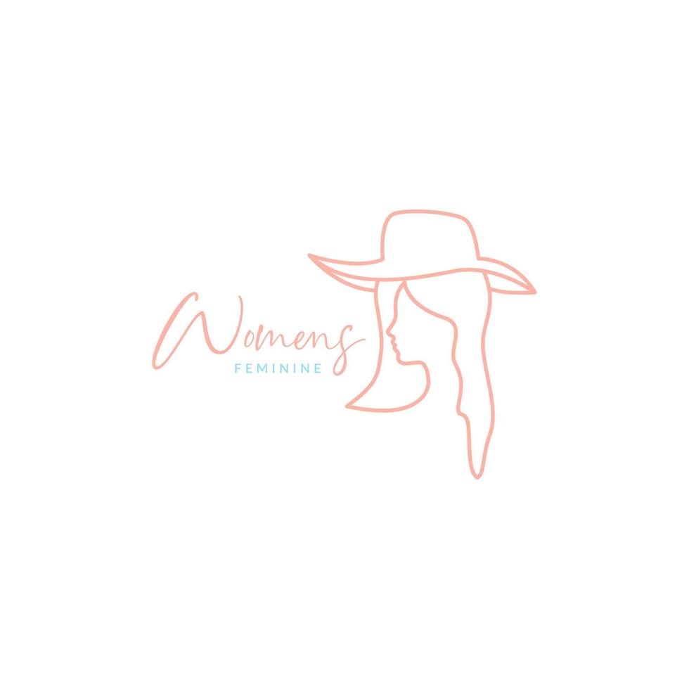 bellezza donne con spiaggia cappello vacanza minimo linea logo design vettore icona illustrazione modello