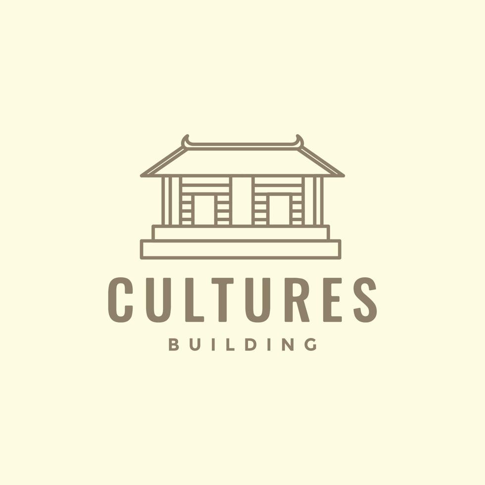 edificio monumento legna tradizionale cultura struttura fricchettone logo design vettore icona illustrazione modello