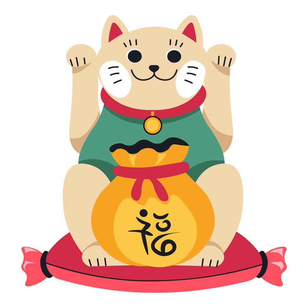 Cinese o giapponese gatto con Borsa di i soldi fortuna vettore