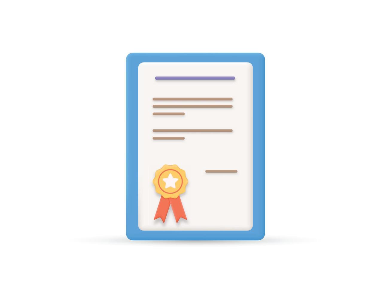 3d certificato icona. risultato, premio, concedere, diploma concetto vettore