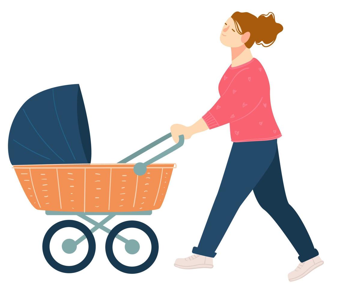 madre a piedi con carrozzella per bambini e ragazzo vettore
