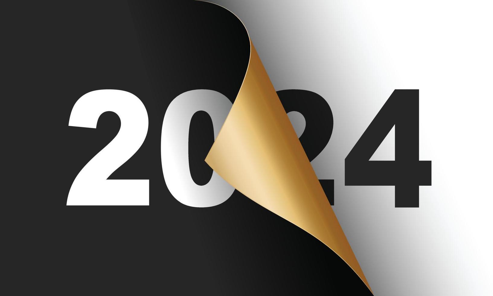 contento nuovo anno 2024 saluto carta design modello. fine di 2023 e inizio di 2024. il concetto di il inizio di il nuovo anno. il calendario pagina giri al di sopra di e il nuovo anno inizia. vettore