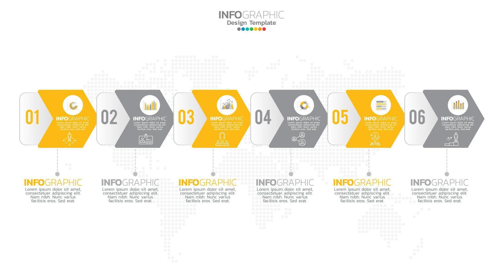 sequenza temporale Infografica vettore con 6 passaggi può essere Usato per flusso di lavoro disposizione diagramma annuale rapporto ragnatela design.