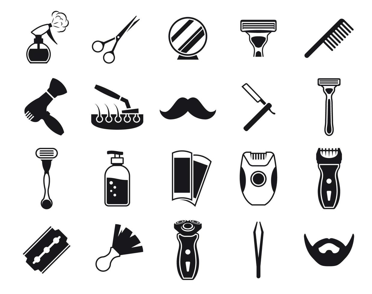 barbiere, spingendo icone impostare, nero su un' bianca sfondo vettore