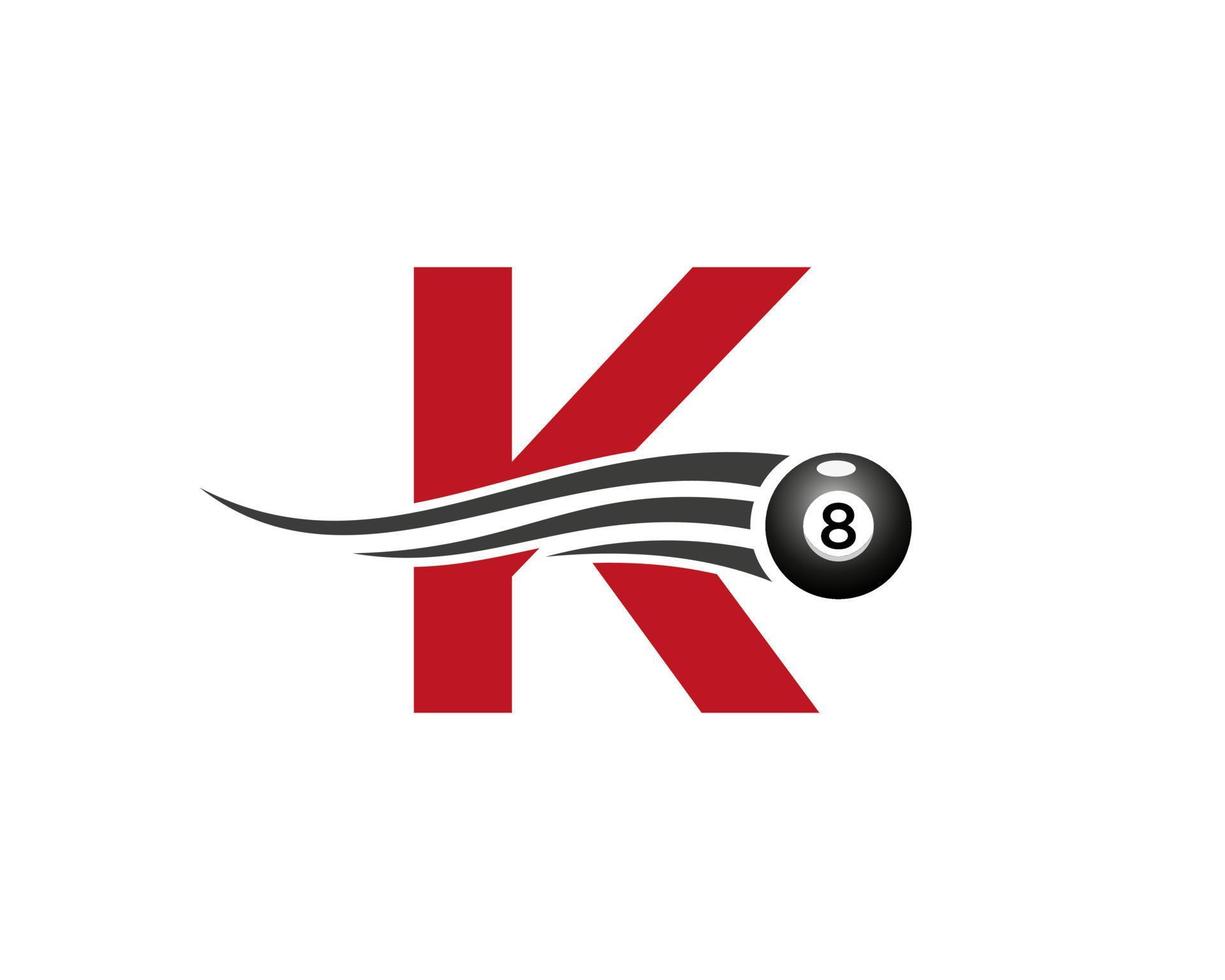 lettera K biliardo o piscina gioco logo design per biliardo camera o 8 palla piscina club simbolo vettore modello