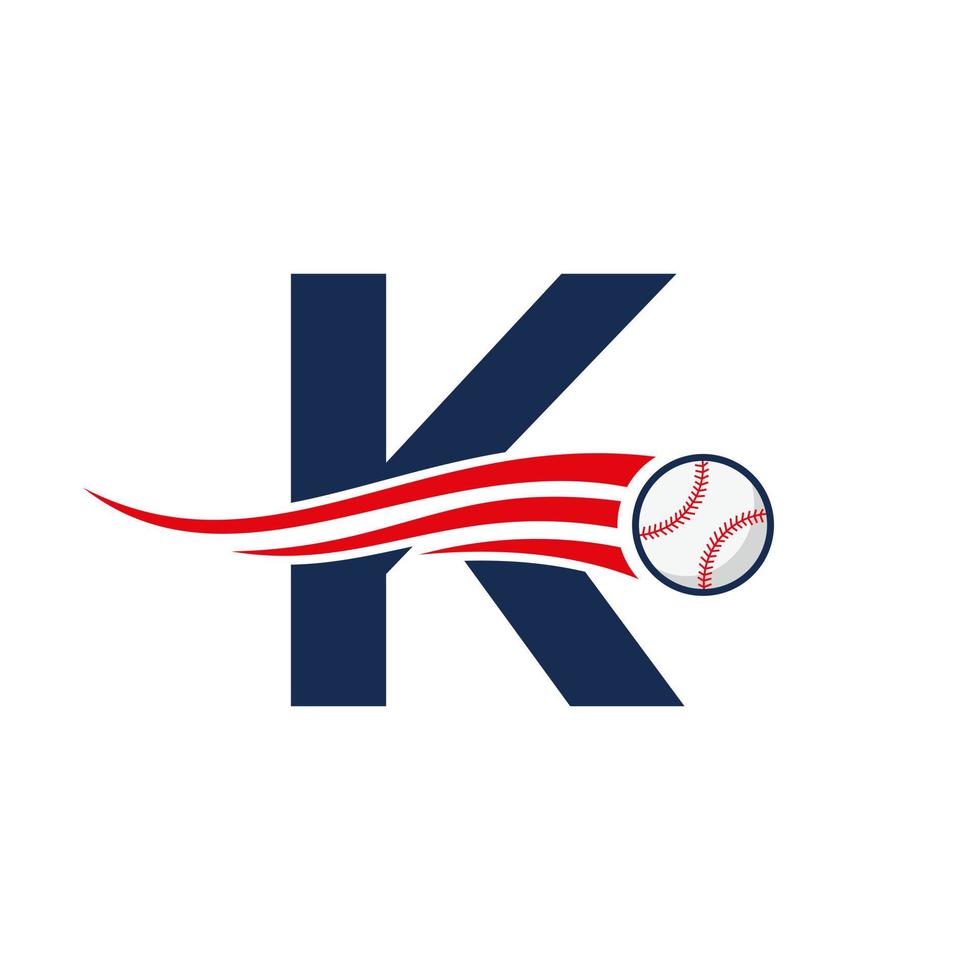 iniziale lettera K baseball logo concetto con in movimento baseball icona vettore modello