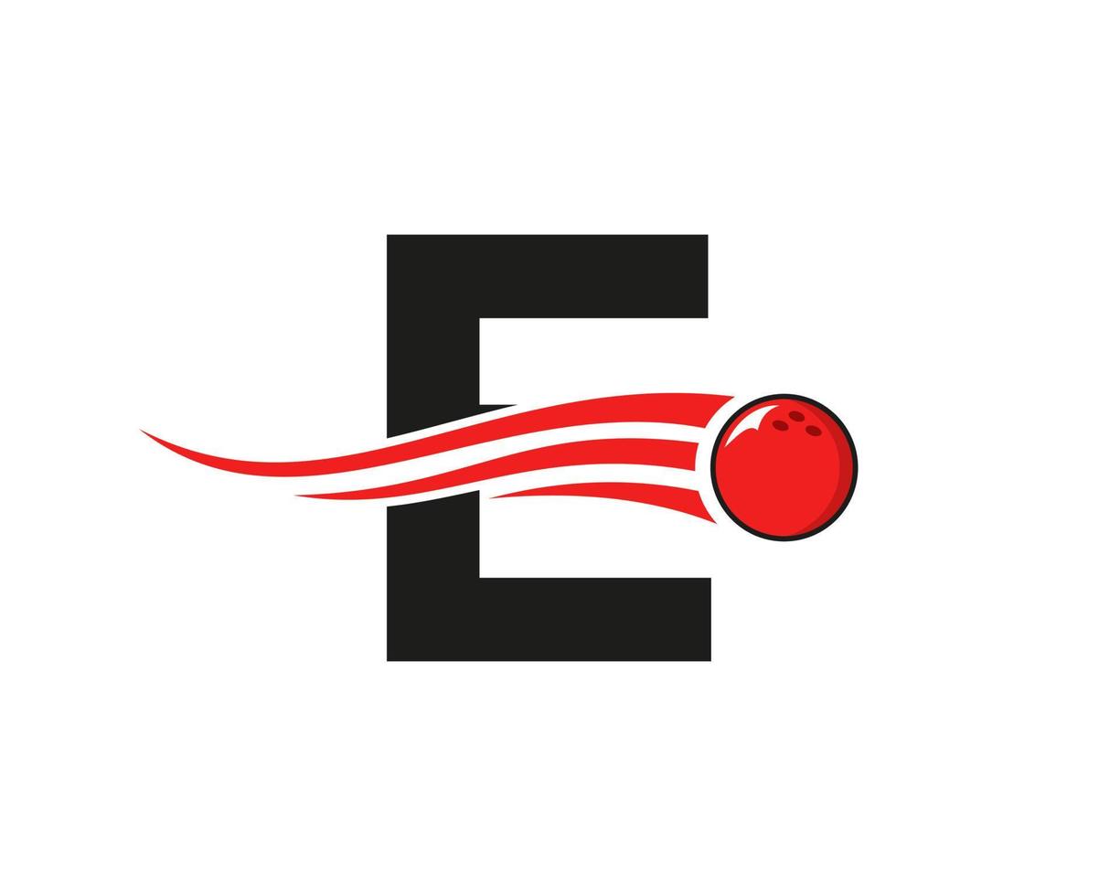 lettera e bowling logo. bowling palla simbolo con rosso in movimento palla vettore modello