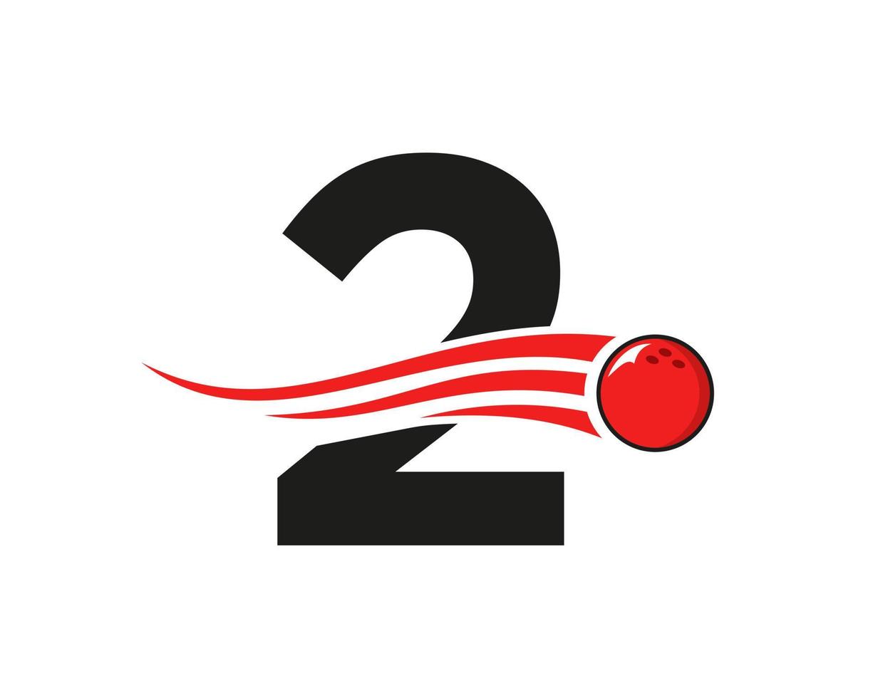 lettera 2 bowling logo. bowling palla simbolo con rosso in movimento palla vettore modello