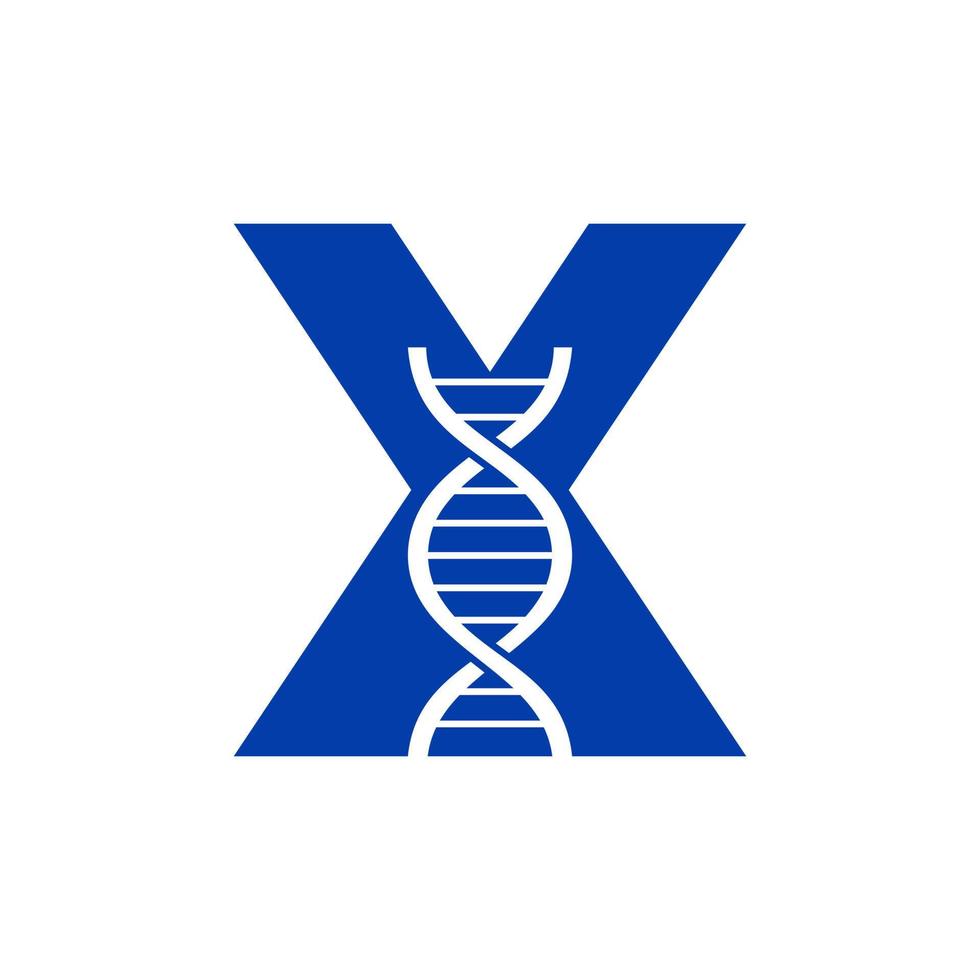 iniziale lettera X dna logo concetto per biotecnologia, assistenza sanitaria e medicina identità vettore modello