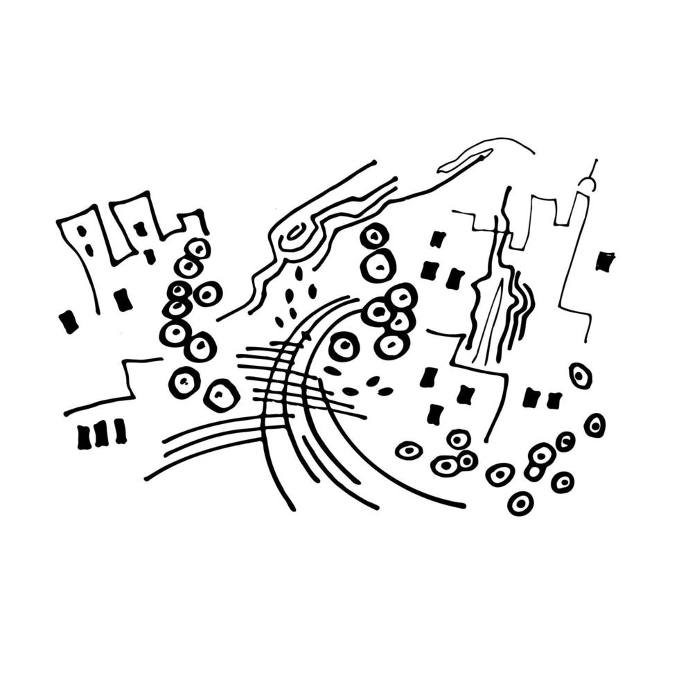 città.contemporanea astratto scarabocchio composizione. un' moderno impostato di punti, floreale forme, macchie, rettangoli. per manifesto, maglietta Stampa, design vettore