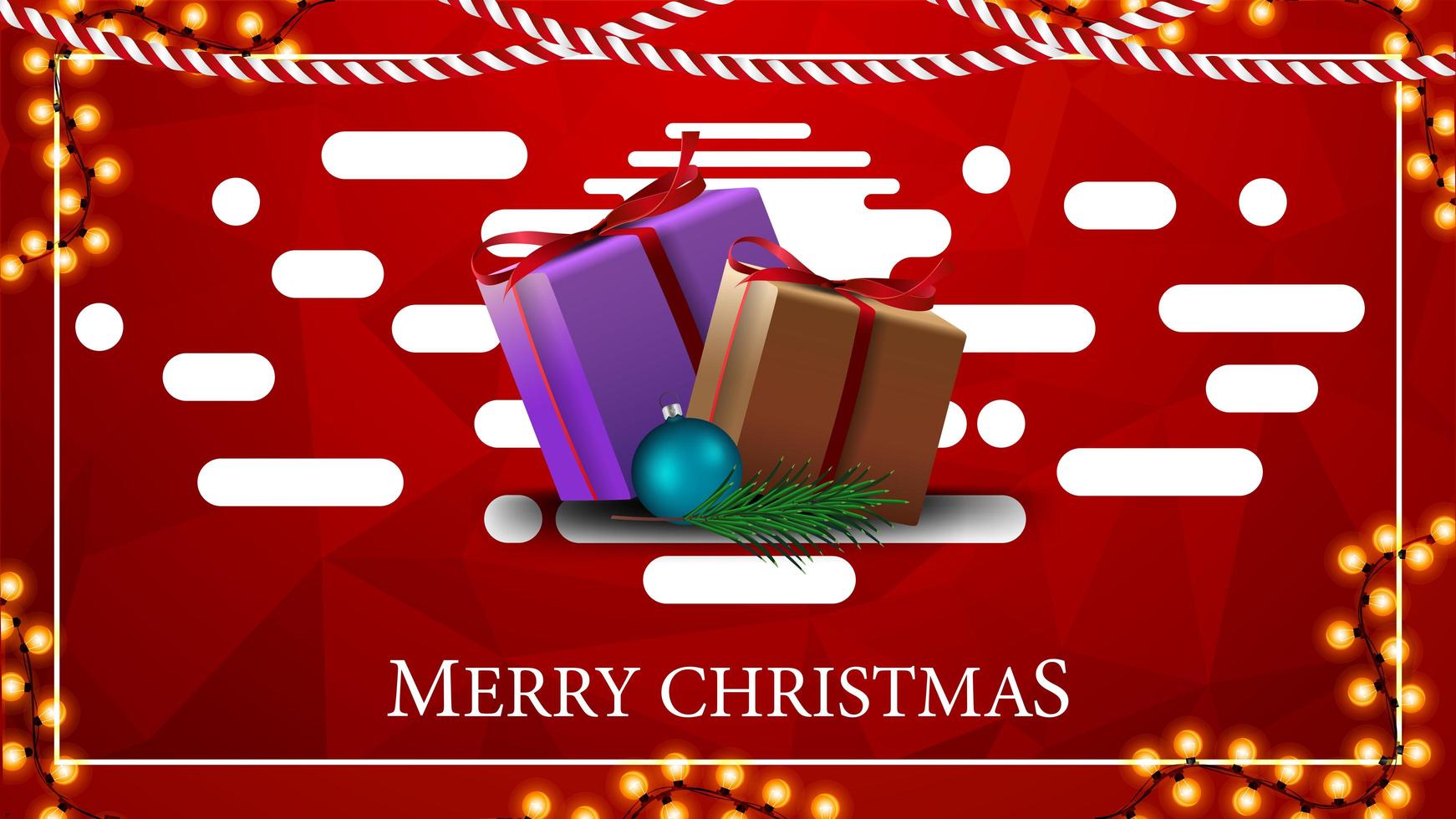 cartolina di Natale luminosa moderna rossa con trama poligonale e regali vettore