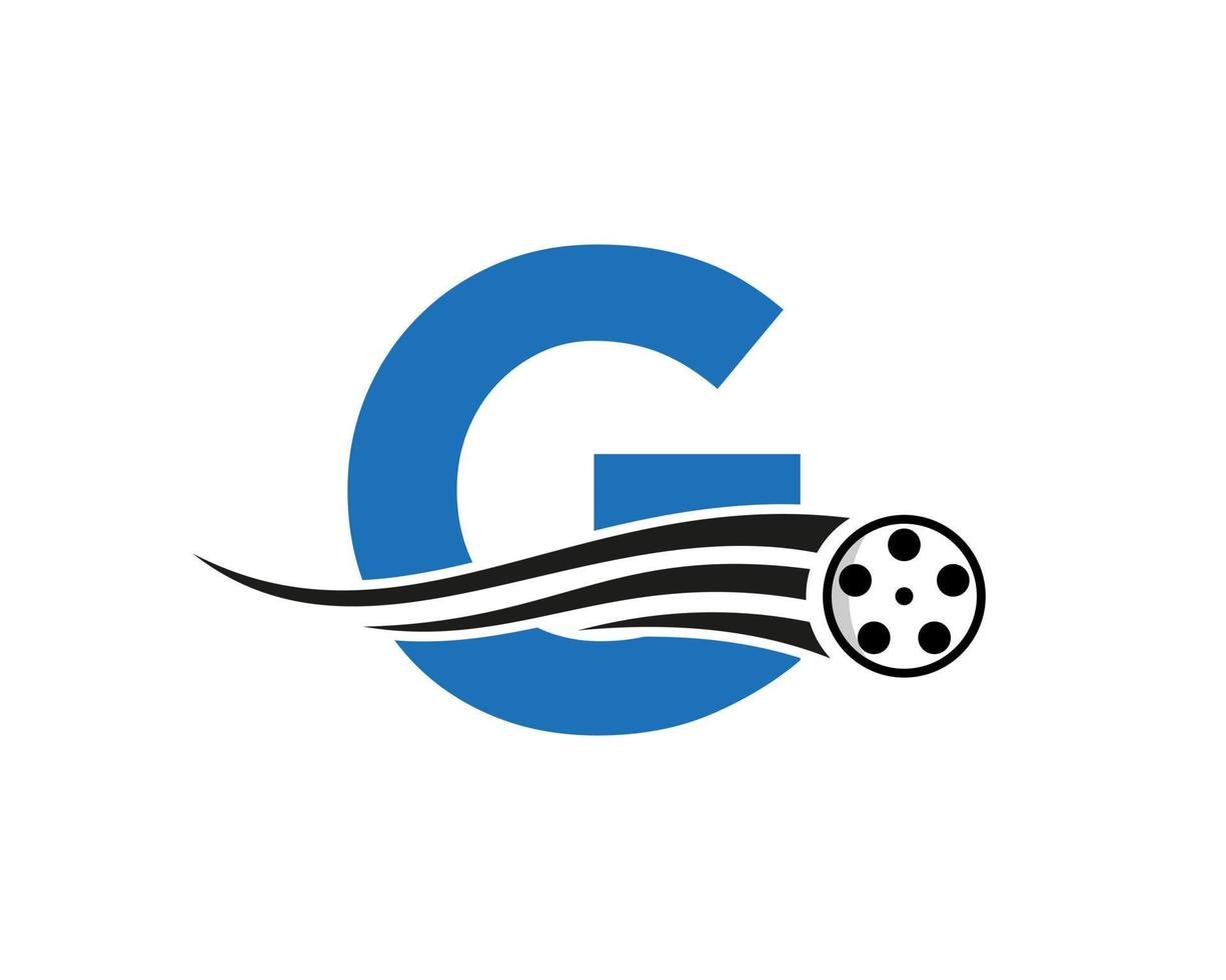 iniziale lettera g film logo concetto con film bobina per media cartello, film direttore simbolo vettore modello