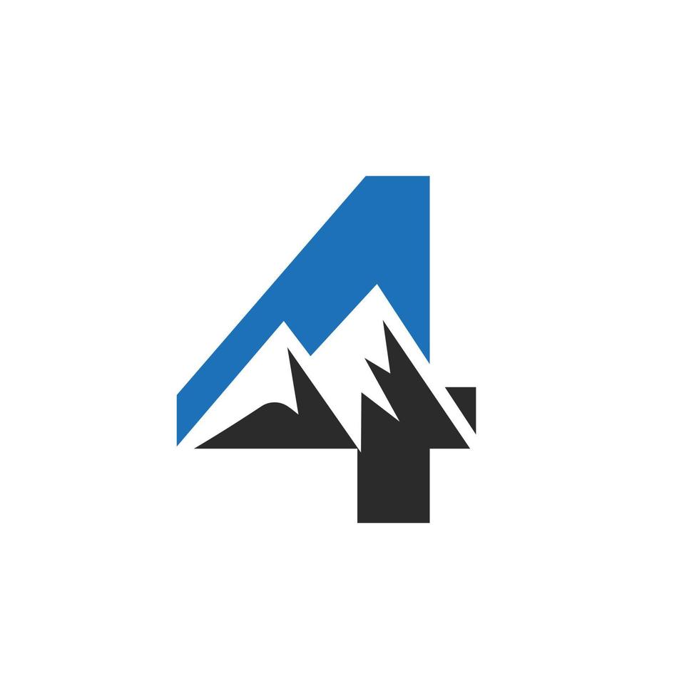 lettera 4 montare logo vettore cartello. montagna natura paesaggio logo combinare con collina icona e modello