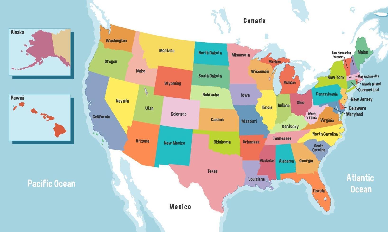 mappa degli stati uniti d'america con i nomi degli stati vettore