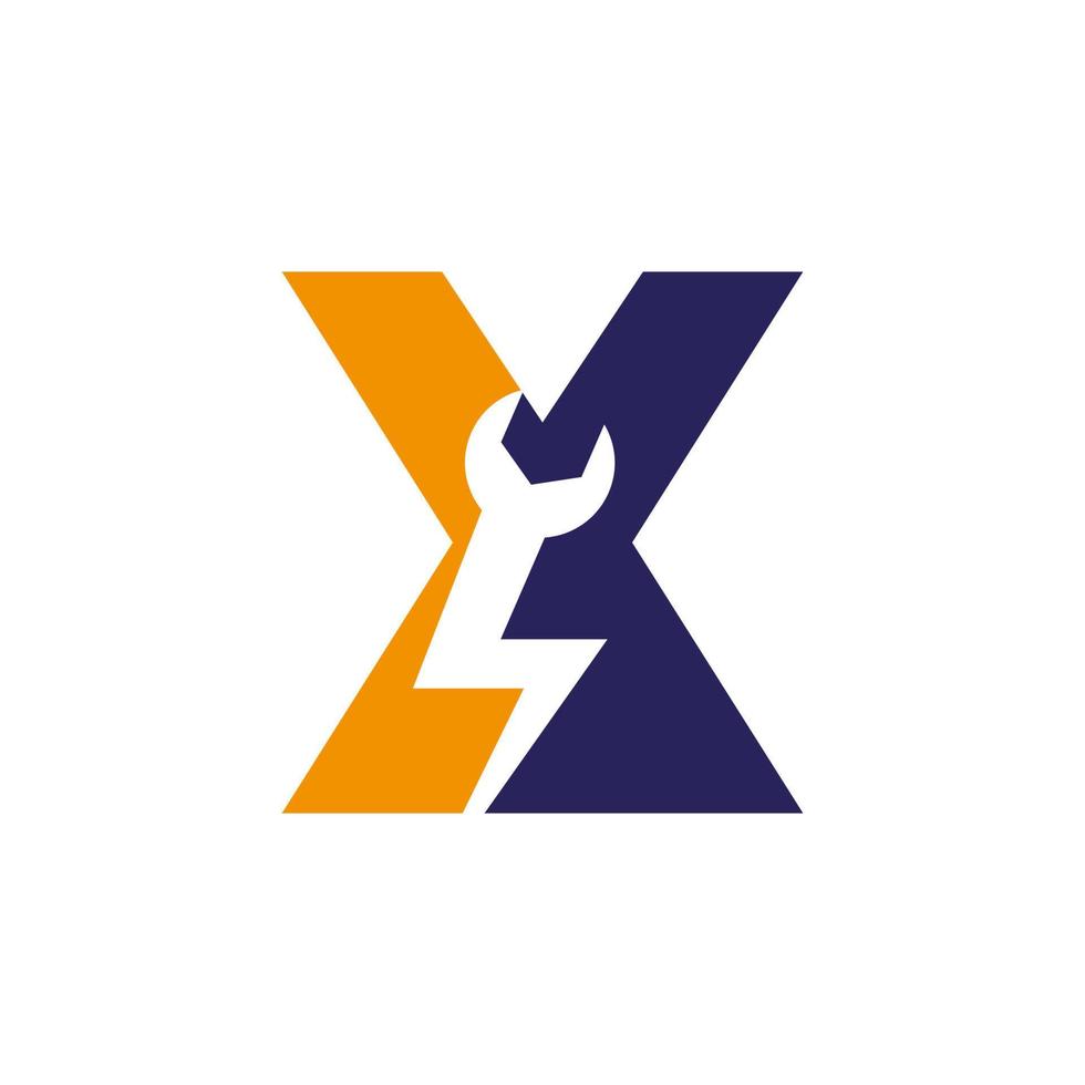 iniziale lettera X riparazione chiave inglese e volt energia logo design per riparazione, elettrico cartello vettore modello