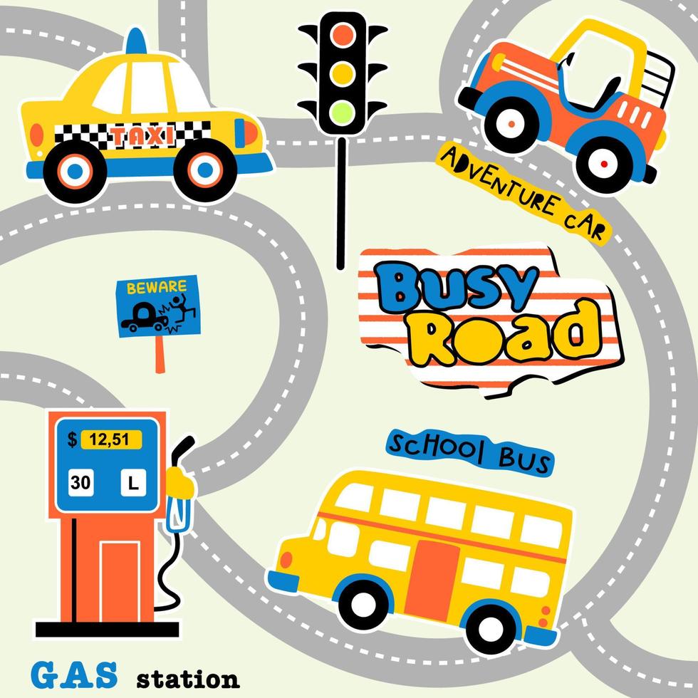 cartone animato veicoli nel il strada, traffico elementi, vettore cartone animato illustrazione