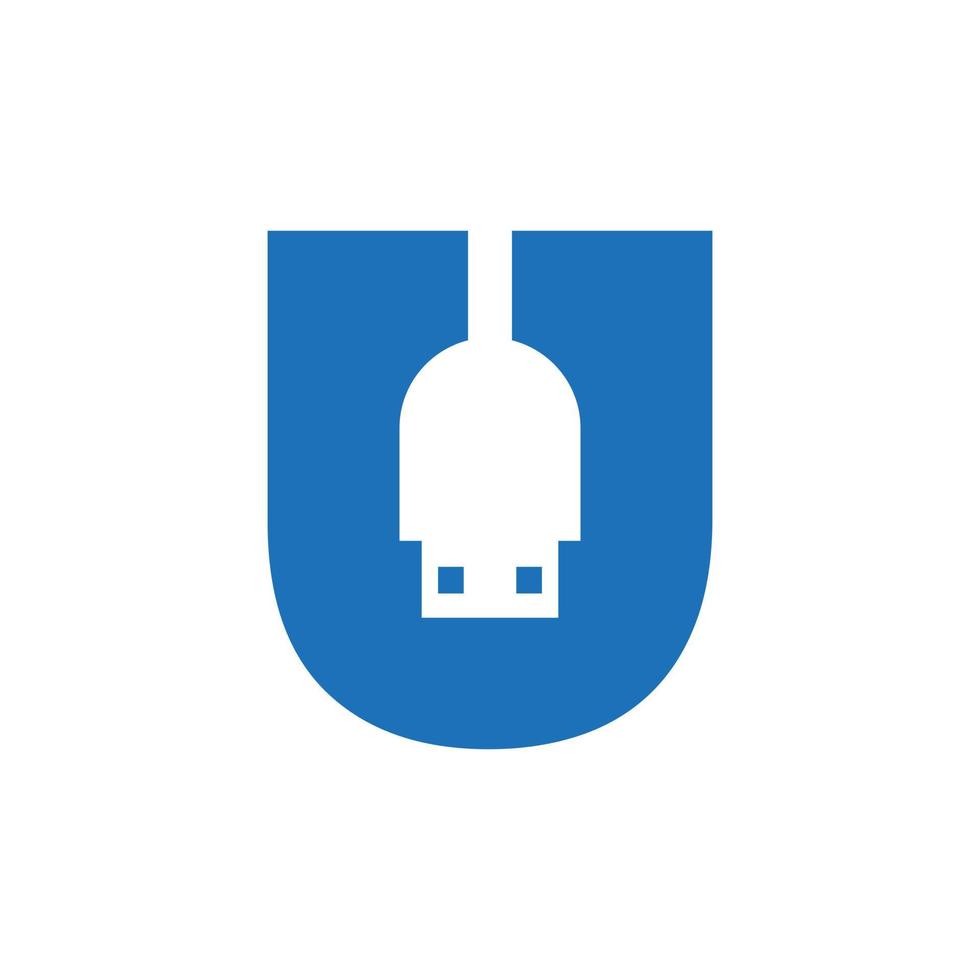 iniziale lettera u USB simbolo design. computer connessione USB cavo icona vettore