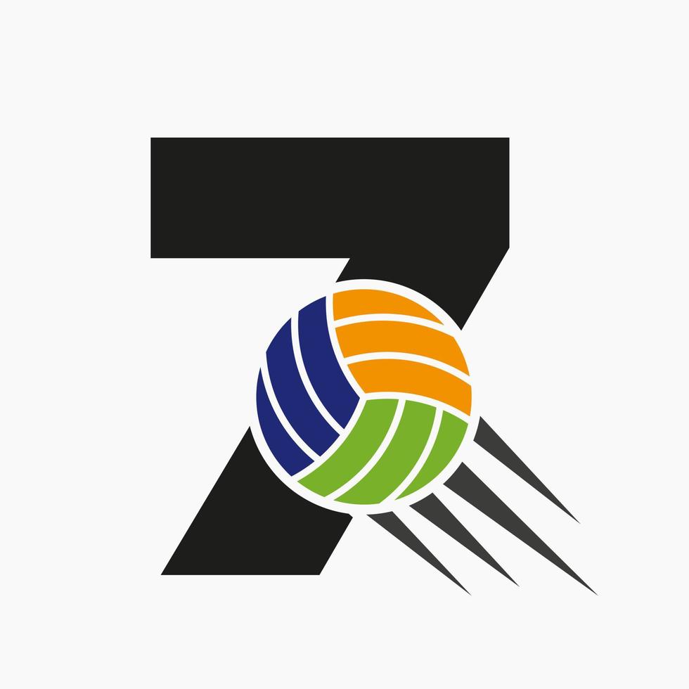 iniziale lettera 7 pallavolo logo concetto con in movimento volley palla icona. pallavolo gli sport logotipo simbolo vettore modello