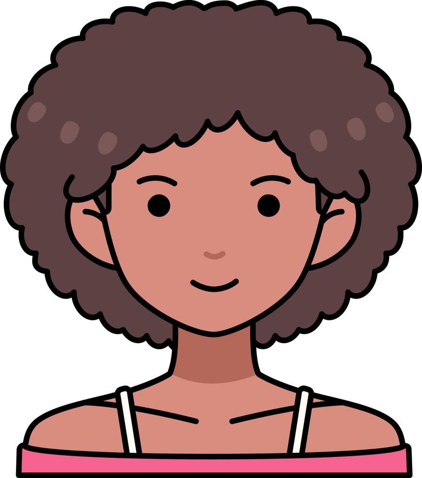 donna ragazza avatar utente persona peso capelli nero pelle colorato schema stile vettore