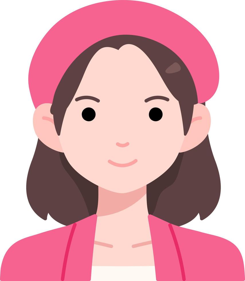 kawaii donna ragazza avatar utente persona rosa completo da uomo cappello piatto stile vettore