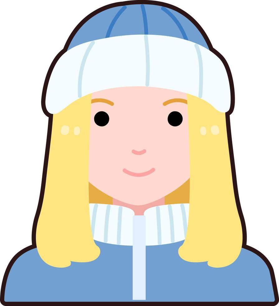 donna ragazza avatar utente persona cappotto inverno cappello carino piatto nero schema vettore