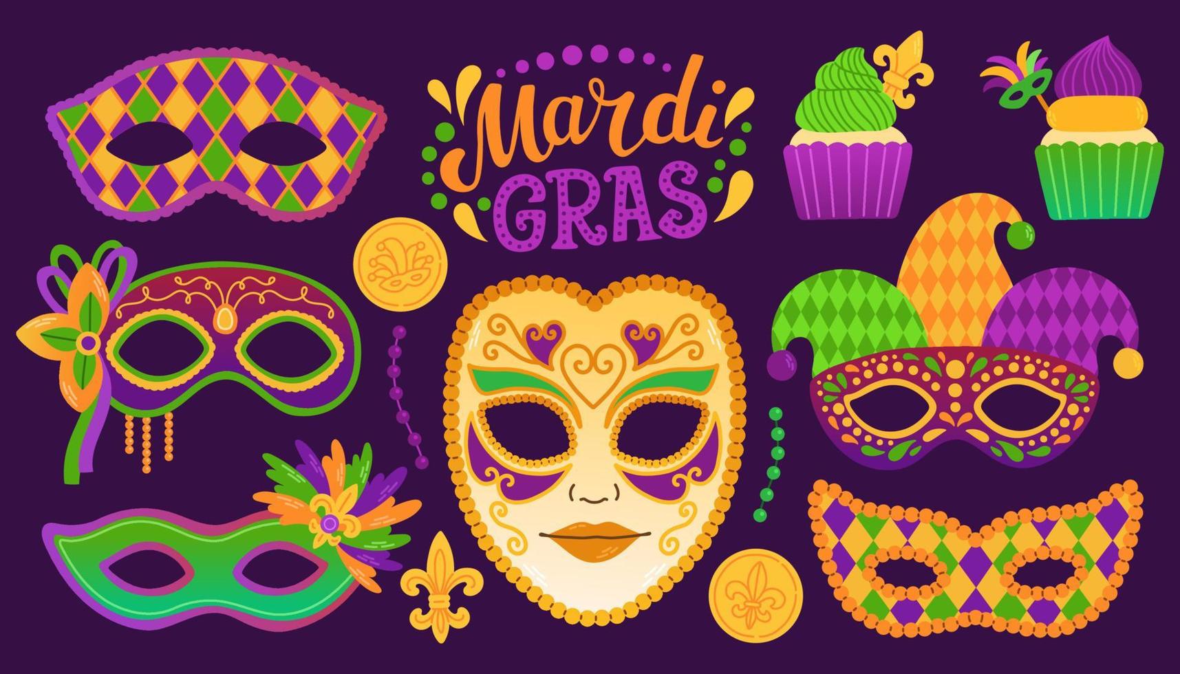 mardi gras impostato carnevale festa design. Grasso martedì, carnevale, Festival. per saluto carta, striscione, regalo confezione, manifesto vettore