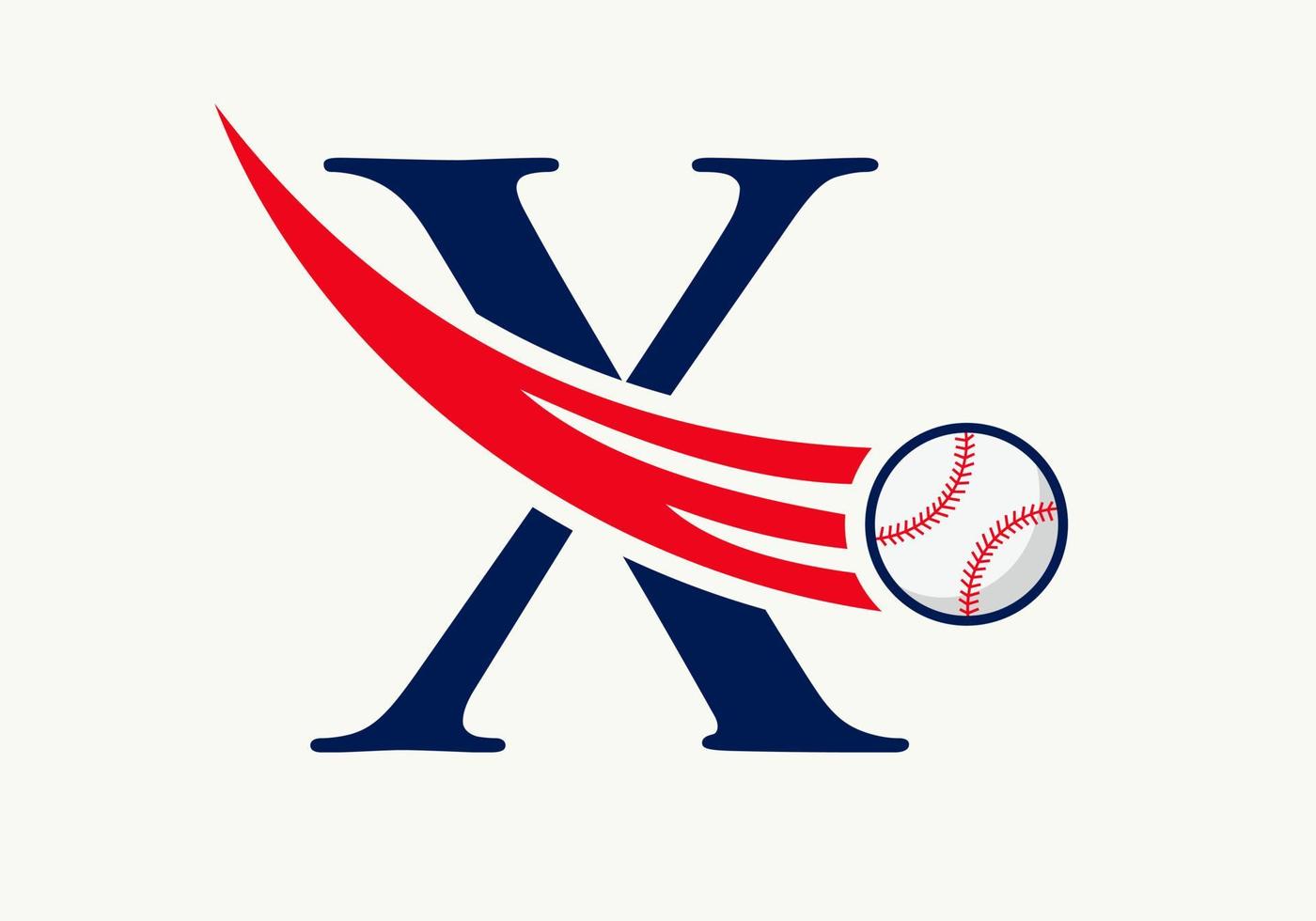 lettera X baseball logo concetto con in movimento baseball icona vettore modello