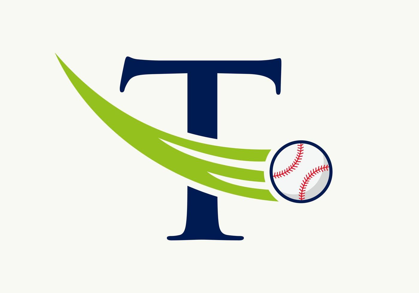 lettera t baseball logo concetto con in movimento baseball icona vettore modello
