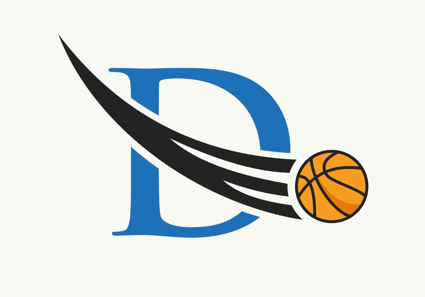 iniziale lettera d pallacanestro logo concetto con in movimento pallacanestro icona. cestino palla logotipo simbolo vettore modello