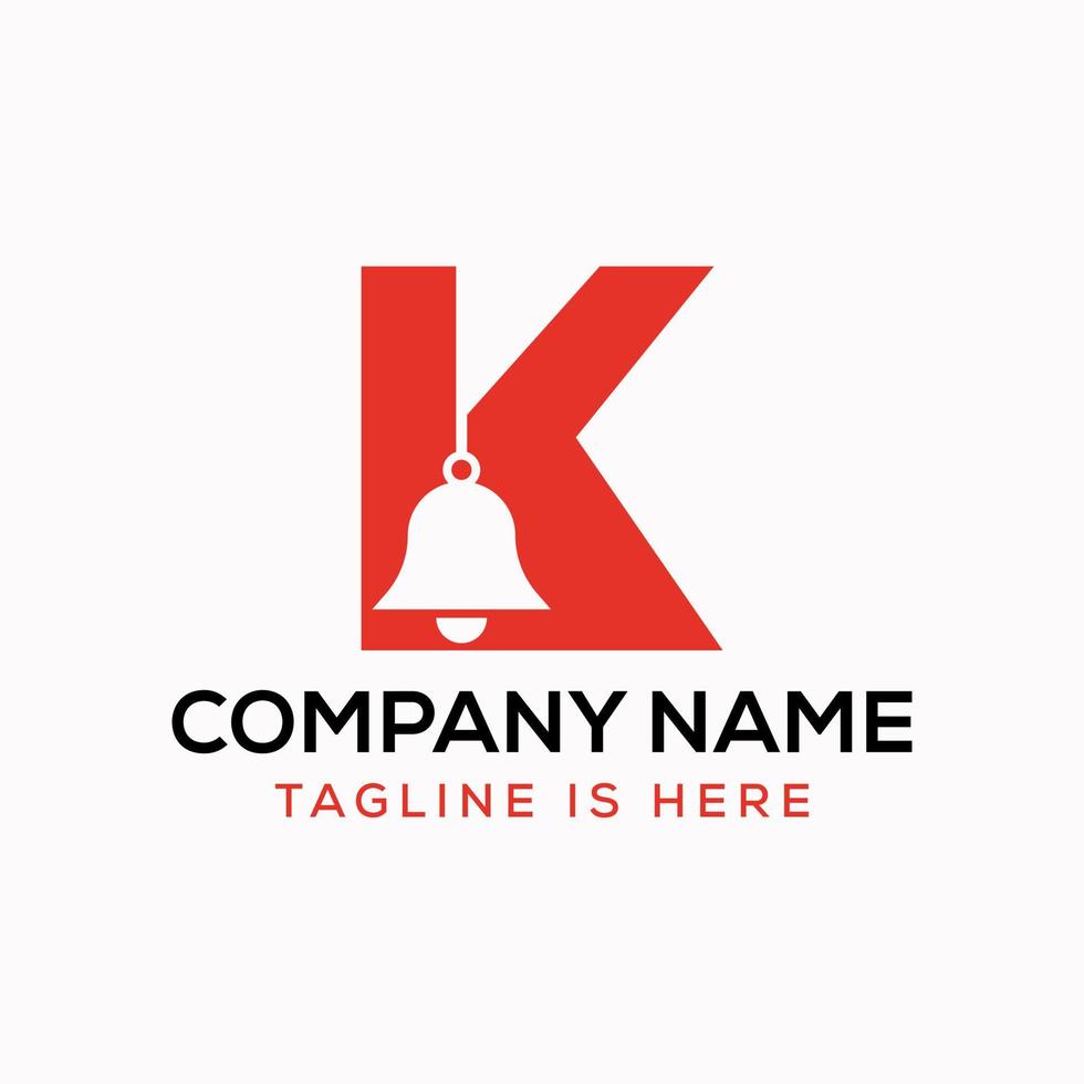 lettera K campanaccio logo concetto con sospeso campana simbolo vettore modello