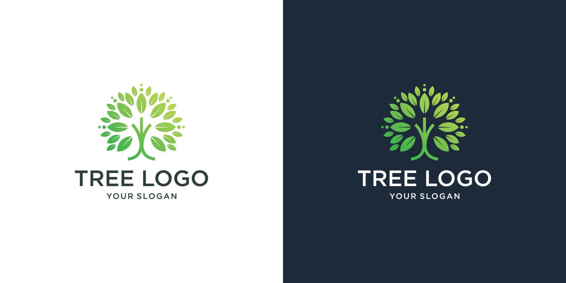 albero logo icona modello design. il giro giardino pianta naturale linea simbolo. foglia pendenza moderno colore. vettore