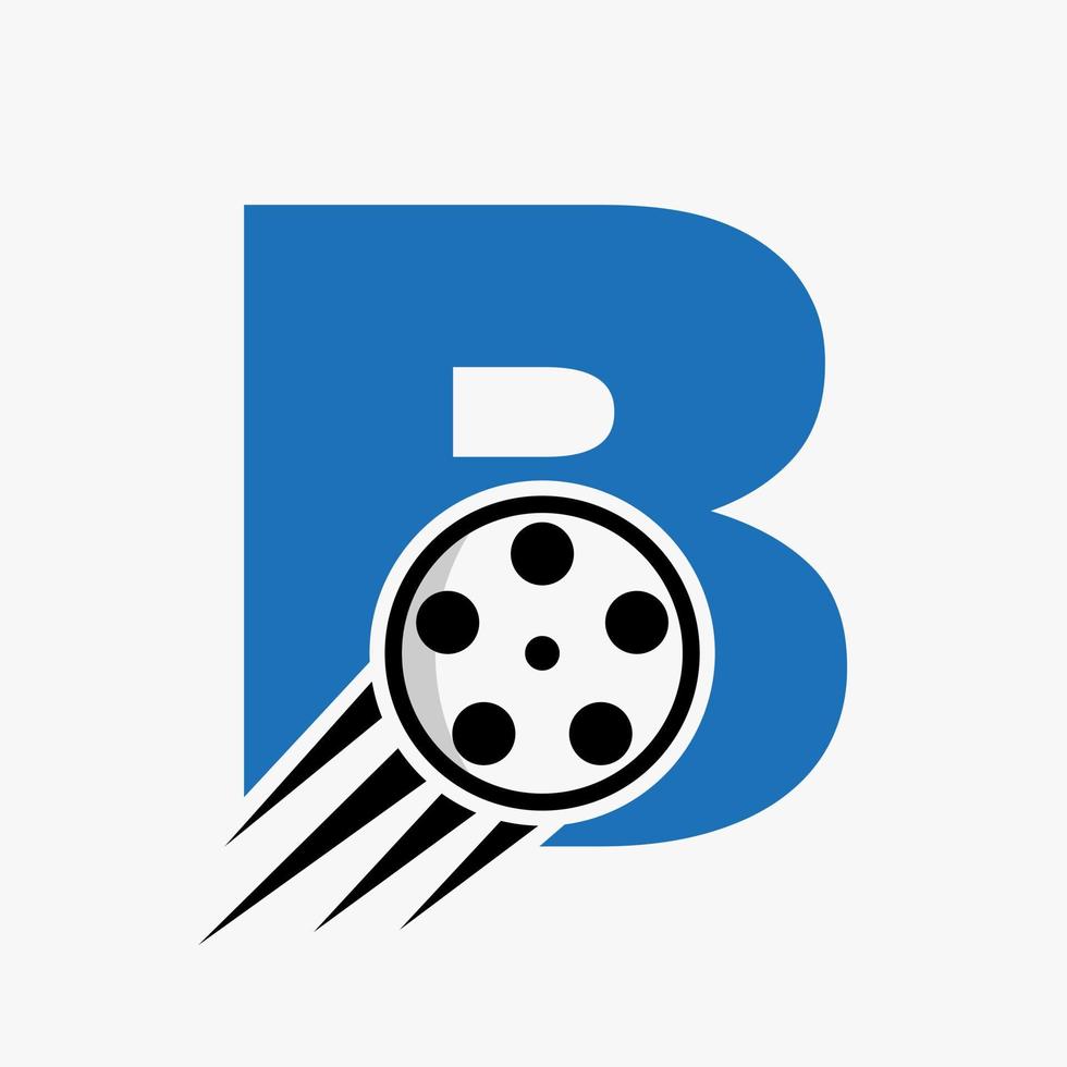 lettera B film logo concetto con film bobina per media cartello, film direttore simbolo vettore modello