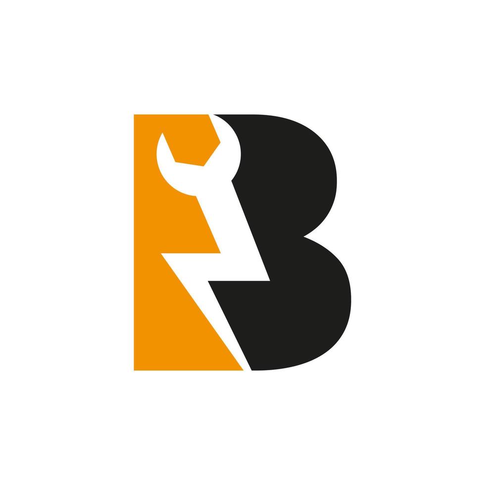 iniziale lettera B riparazione chiave inglese e volt energia logo design per riparazione, elettrico cartello vettore modello