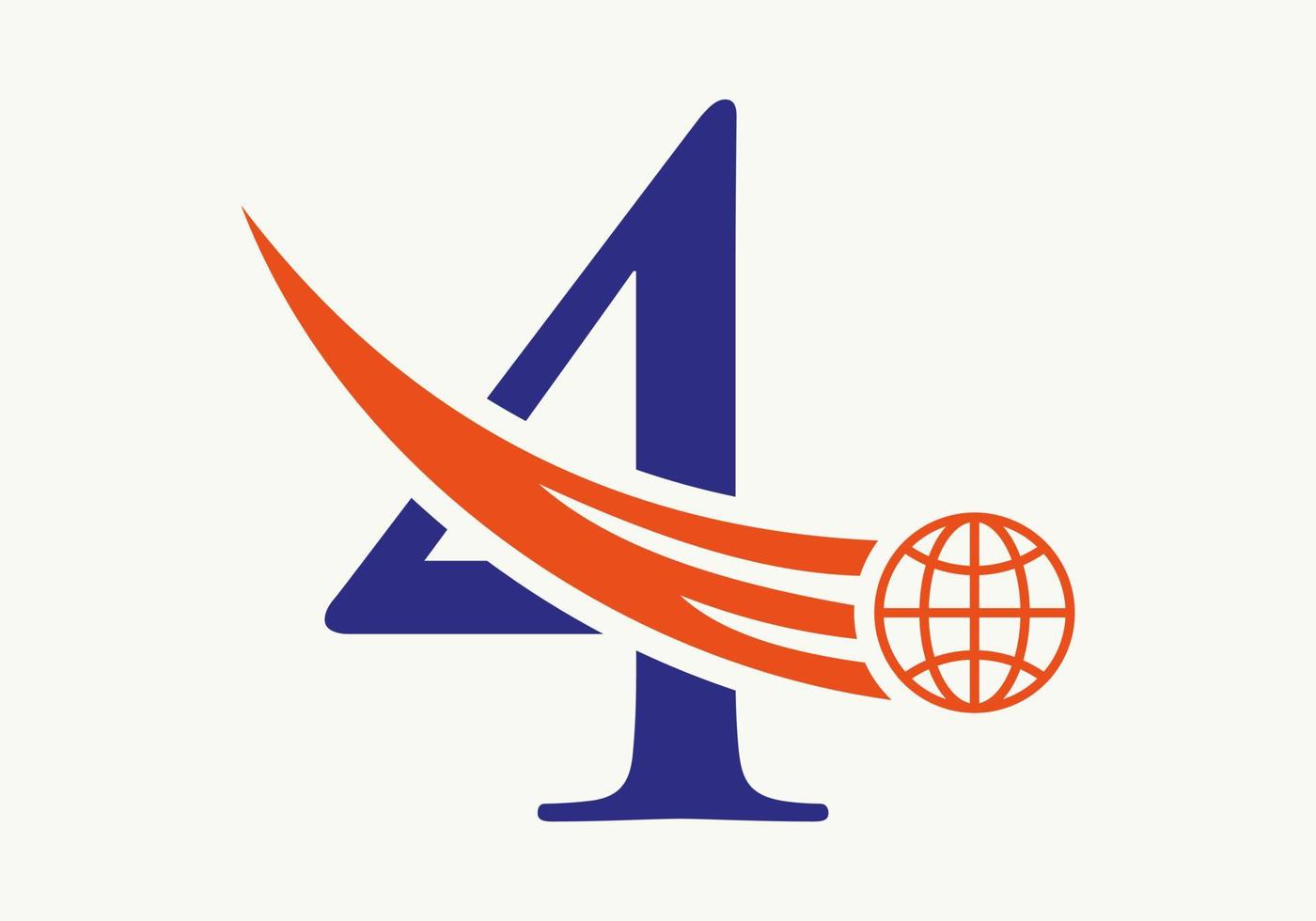 lettera 4 mondo logo concetto con in movimento globale icona vettore modello