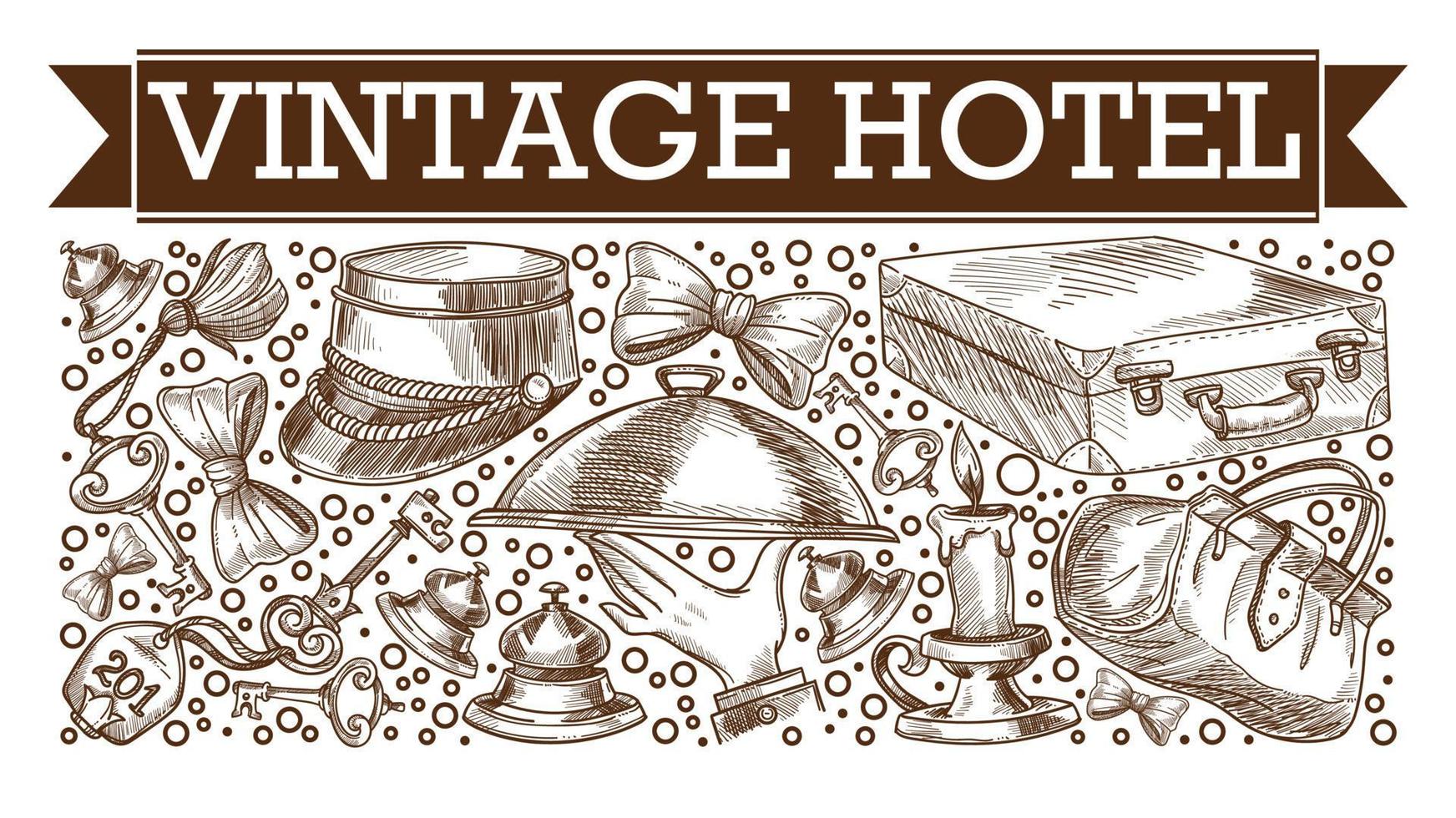 Vintage ▾ Hotel simbolico icone monocromatico schizzo vettore