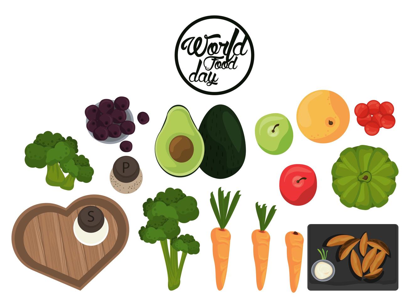 poster della giornata mondiale dell'alimentazione con verdure a sfondo bianco vettore