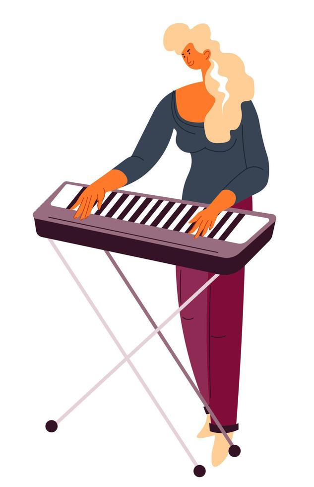 pianoforte giocatore giocando su tastiera del computer, musicista con strumento vettore