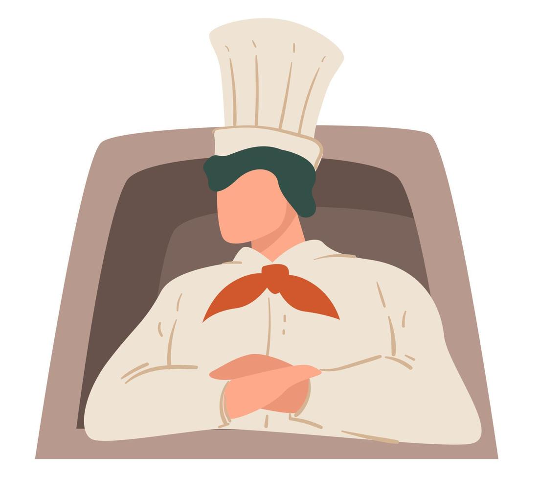 capocuoco di ristorante nel tradizionale uniforme, uomo nel cucina vettore