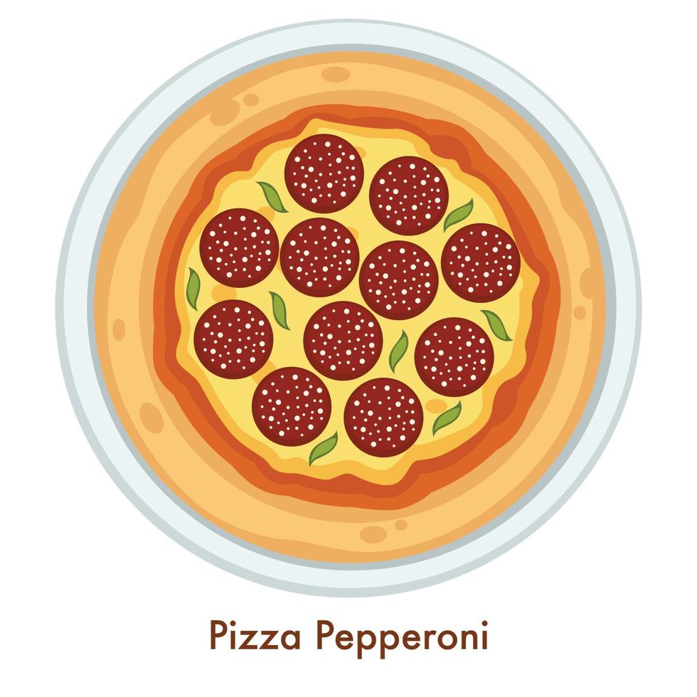 Pizza peperoni italiano cibo piatto salame e formaggio vettore