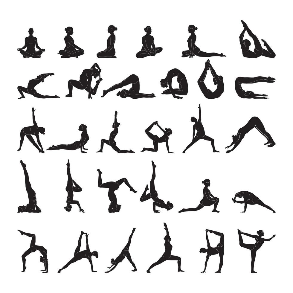 impostato yoga silhouette vettore illustrazione