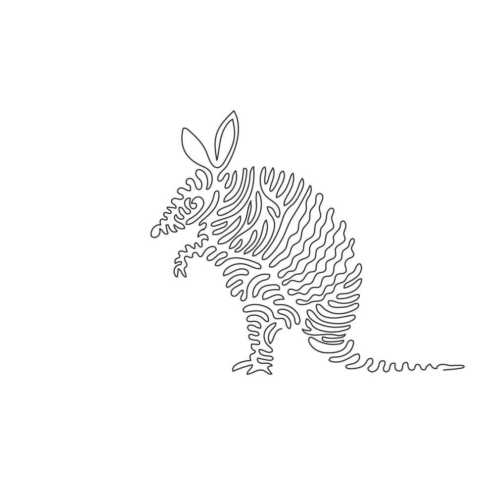 singolo turbine continuo linea disegno di carino armadillo astratto arte. continuo linea disegnare grafico design vettore illustrazione stile di armadillo unico simile a un'armatura conchiglia per un icona, cartello, boho manifesto