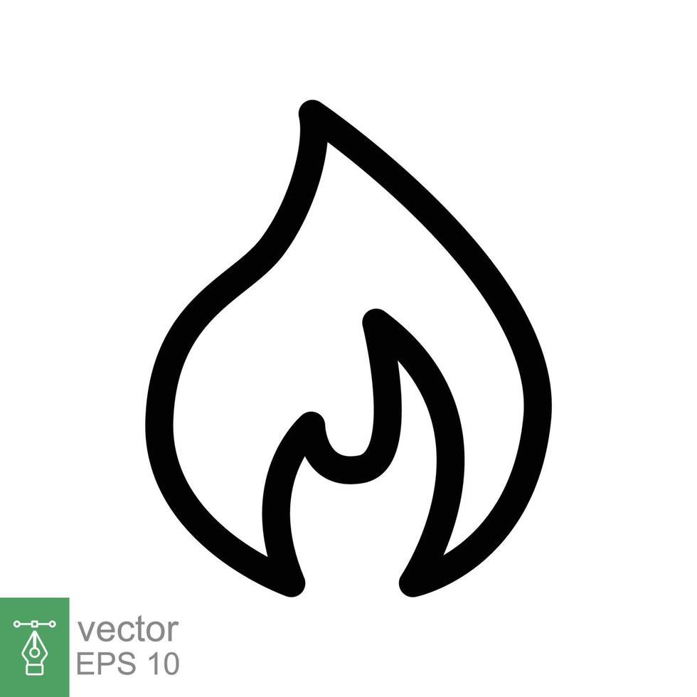 fuoco fiamma linea icona. semplice schema stile. passione simbolo, infiammabile logo, griglia, calore, piccante, bruciare avvertimento concetto, leggero cartello. vettore illustrazione design isolato su bianca sfondo. eps 10.