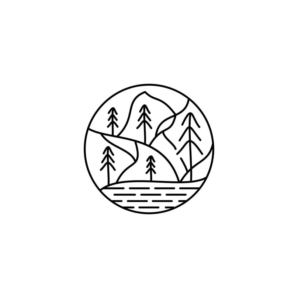 scogliera e alberi logo vettore illustrazione.