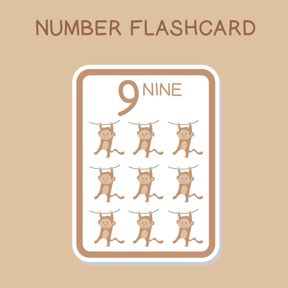 carino numero flashcard con animali impostare. inglese conteggio con animale tema. matematica manifesto per scuola materna. vettore illustrazione.