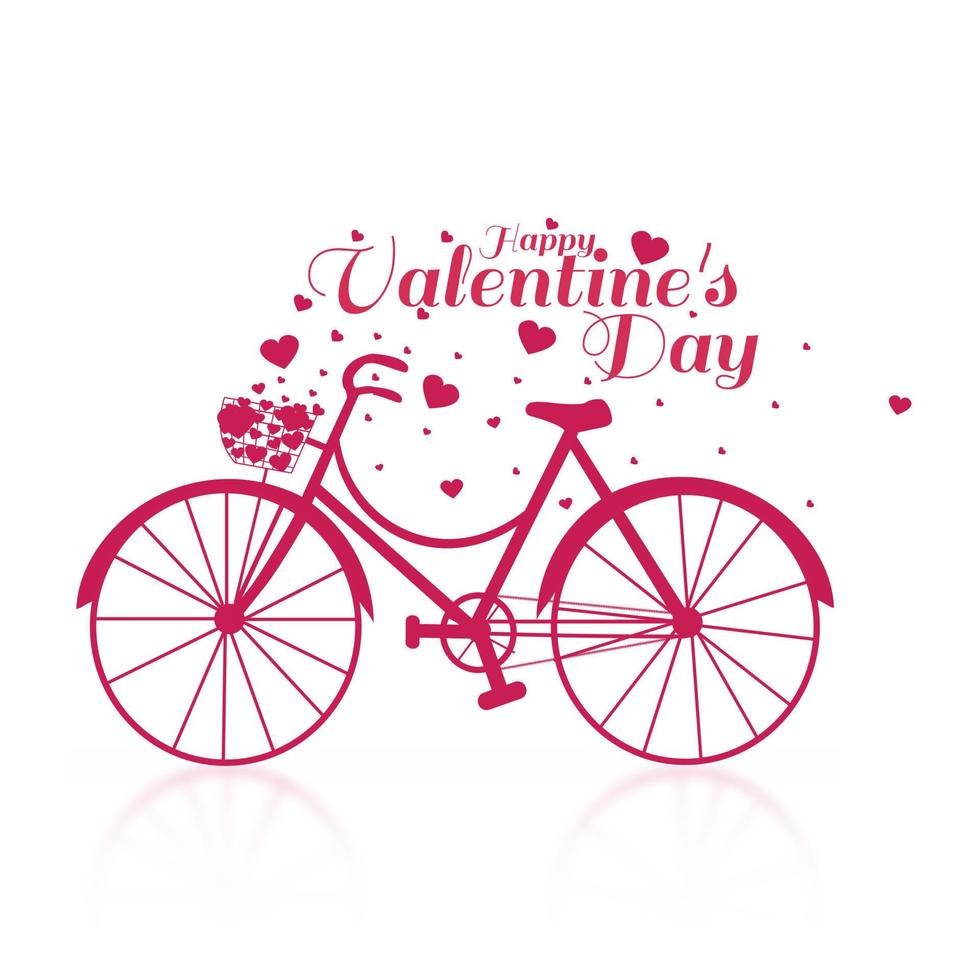 contento San Valentino giorno. rosso bicicletta con cuore volante a partire dal bicicletta cestino isolato su bianca sfondo. vettore illustrazione.